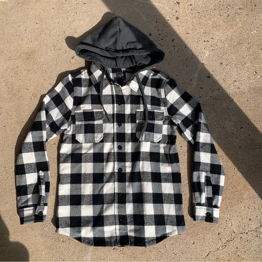 Empyre Mens Hooded Black & White Flannel